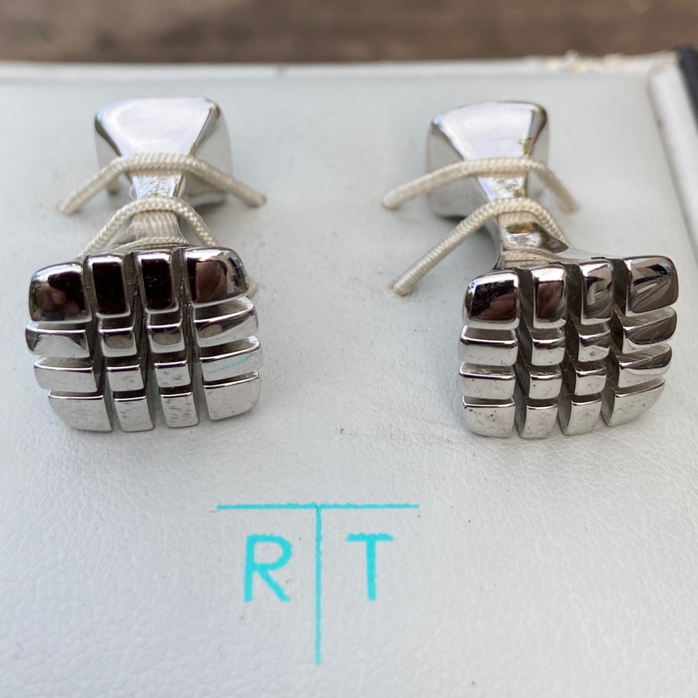 SOLD Tateossian Clufflinks Rhodium Scored Dumbbell